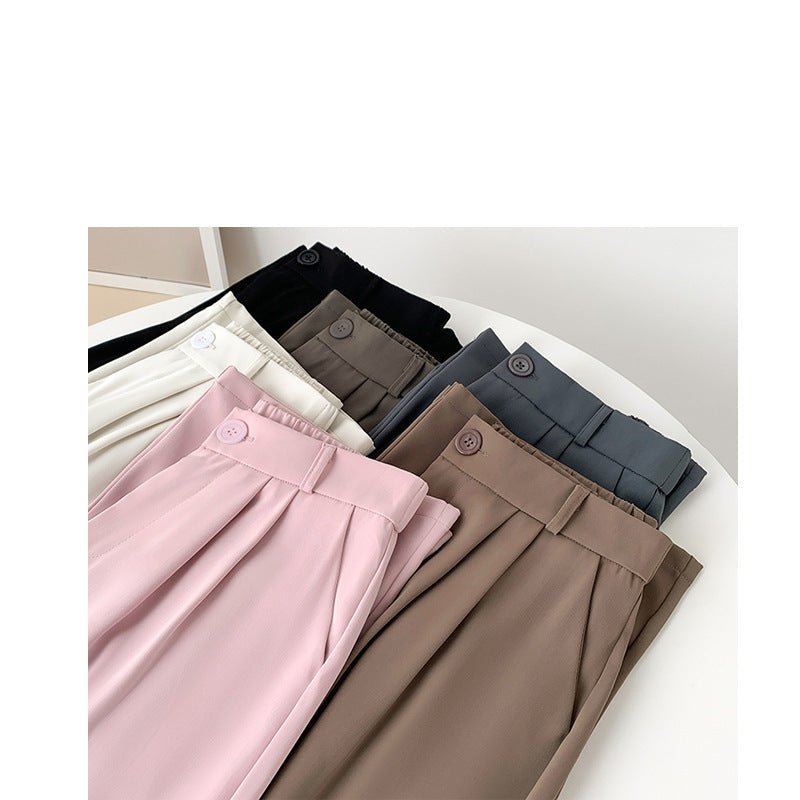 Pink suit pants drooping pants women's spring and autumn loose straight floor mopping pants casual women's clothing small wide - leg pants - Negative Apparel