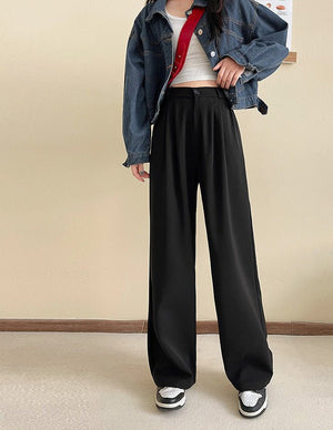 Pink suit pants drooping pants women's spring and autumn loose straight floor mopping pants casual women's clothing small wide - leg pants - Negative Apparel