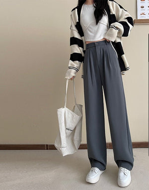 Pink suit pants drooping pants women's spring and autumn loose straight floor mopping pants casual women's clothing small wide - leg pants - Negative Apparel