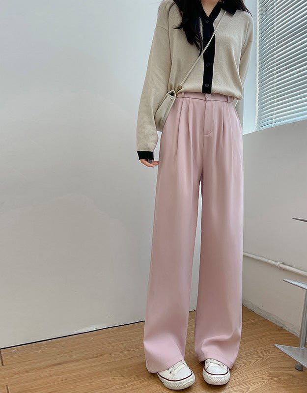 Pink suit pants drooping pants women's spring and autumn loose straight floor mopping pants casual women's clothing small wide - leg pants - Negative Apparel