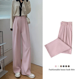 Pink suit pants drooping pants women's spring and autumn loose straight floor mopping pants casual women's clothing small wide - leg pants - Negative Apparel