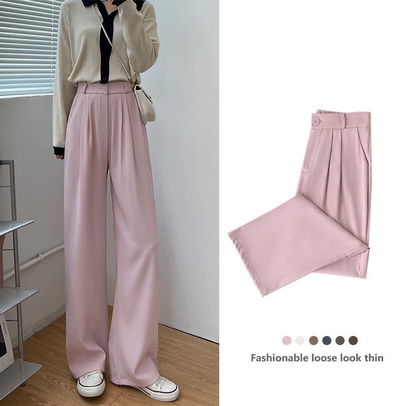 Pink suit pants drooping pants women's spring and autumn loose straight floor mopping pants casual women's clothing small wide - leg pants - Negative Apparel