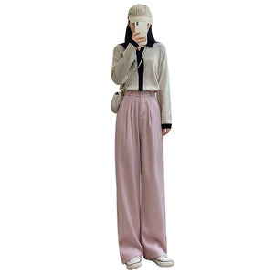 Pink suit pants drooping pants women's spring and autumn loose straight floor mopping pants casual women's clothing small wide - leg pants - Negative Apparel