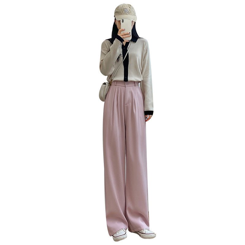 Pink suit pants drooping pants women's spring and autumn loose straight floor mopping pants casual women's clothing small wide - leg pants - Negative Apparel