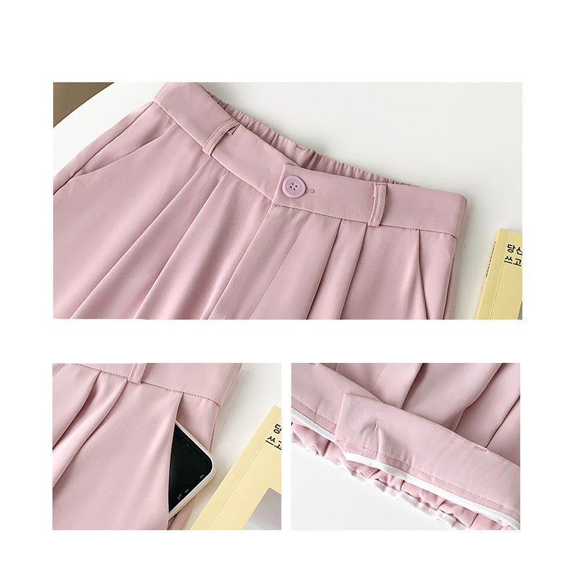 Pink suit pants drooping pants women's spring and autumn loose straight floor mopping pants casual women's clothing small wide - leg pants - Negative Apparel