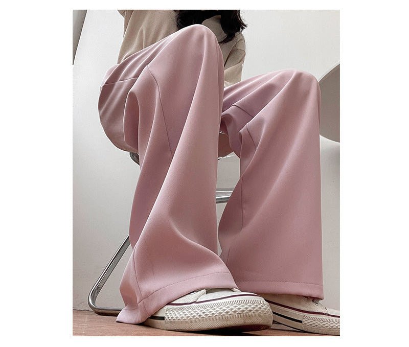 Pink suit pants drooping pants women's spring and autumn loose straight floor mopping pants casual women's clothing small wide - leg pants - Negative Apparel