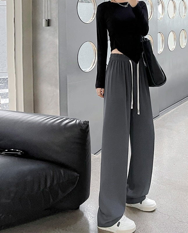 Pink wide - leg pants drooping pants women's summer casual high - waisted straight - leg pants small women's suit pants - Negative Apparel