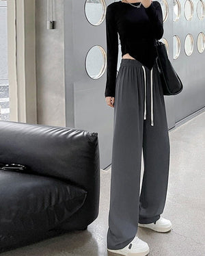 Pink wide - leg pants drooping pants women's summer casual high - waisted straight - leg pants small women's suit pants - Negative Apparel