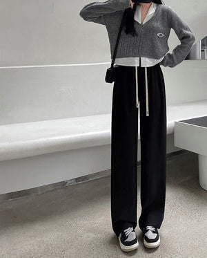 Pink wide - leg pants drooping pants women's summer casual high - waisted straight - leg pants small women's suit pants - Negative Apparel