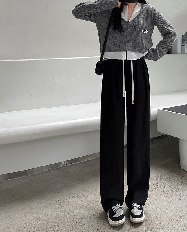 Pink wide - leg pants drooping pants women's summer casual high - waisted straight - leg pants small women's suit pants - Negative Apparel