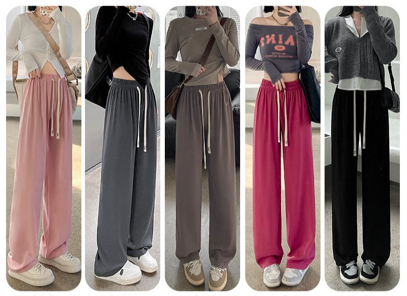 Pink wide - leg pants drooping pants women's summer casual high - waisted straight - leg pants small women's suit pants - Negative Apparel