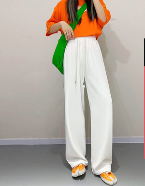 Pink wide - leg pants drooping pants women's summer casual high - waisted straight - leg pants small women's suit pants - Negative Apparel