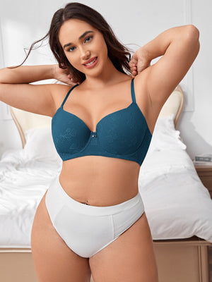 Plus Floral Jacquard Bow Front Push Up Bra - Negative Apparel