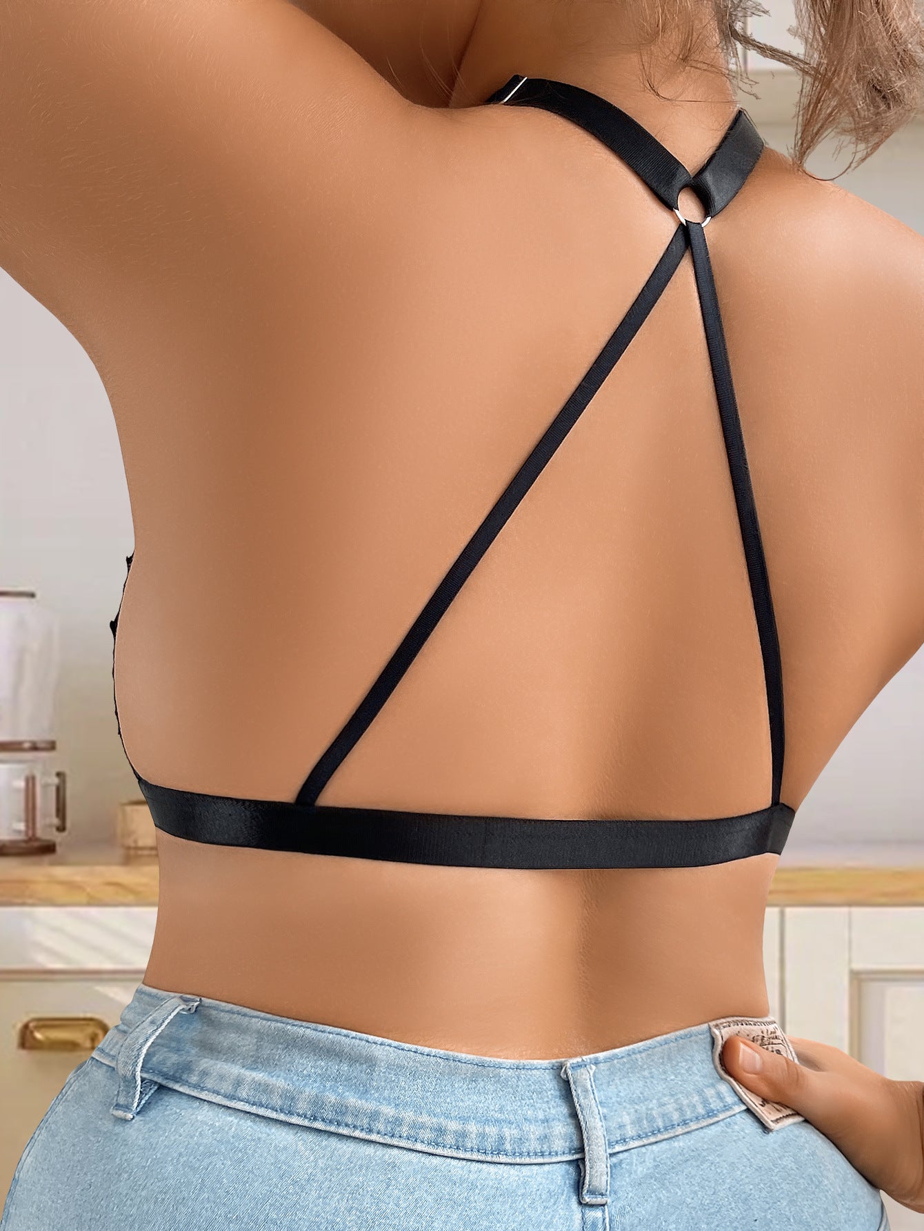 Plus size bra for women with lace lace top push - up and gathered adjustable thin straps Y - shaped plus size bra - Negative Apparel
