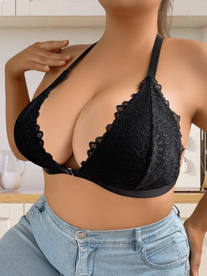 Plus size bra for women with lace lace top push - up and gathered adjustable thin straps Y - shaped plus size bra - Negative Apparel
