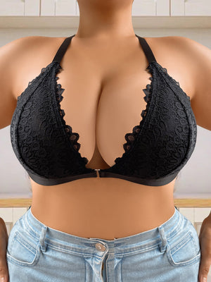 Plus size bra for women with lace lace top push - up and gathered adjustable thin straps Y - shaped plus size bra - Negative Apparel