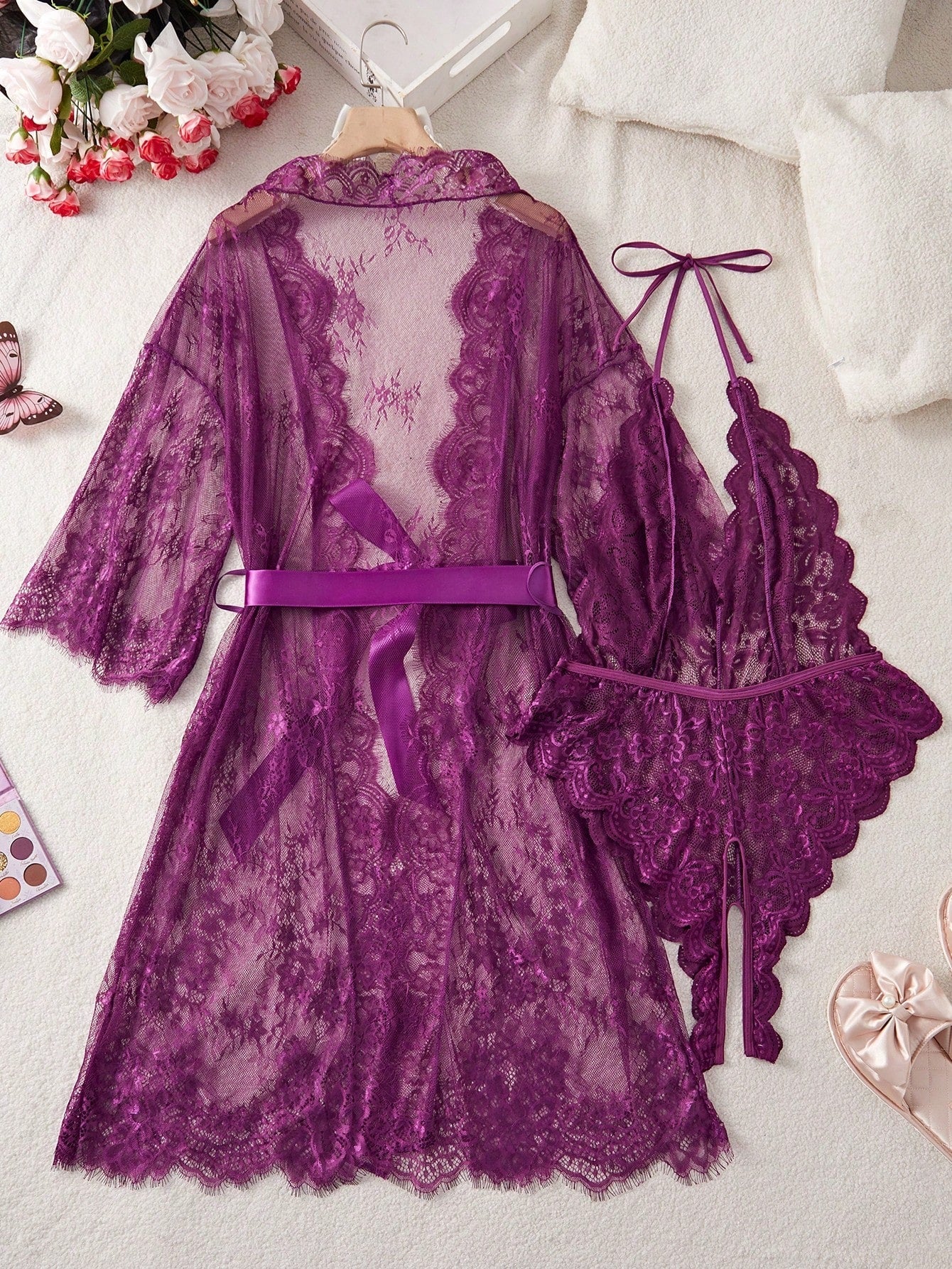 Plus Size Lace & Sexy Lingerie Bodysuit, Ideal Sleepwear Set - Negative Apparel