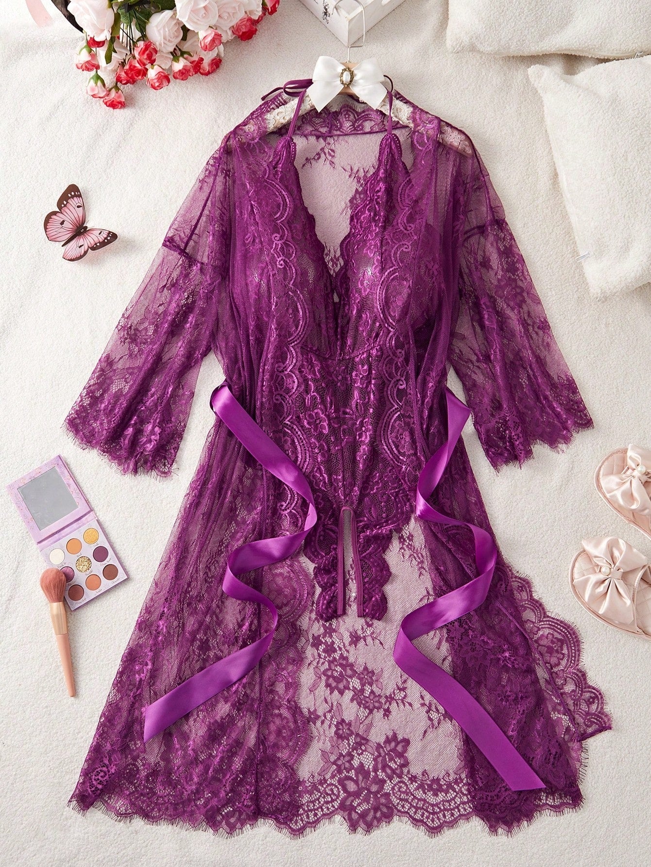 Plus Size Lace & Sexy Lingerie Bodysuit, Ideal Sleepwear Set - Negative Apparel