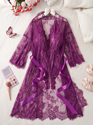 Plus Size Lace & Sexy Lingerie Bodysuit, Ideal Sleepwear Set - Negative Apparel