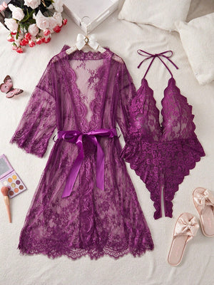 Plus Size Lace & Sexy Lingerie Bodysuit, Ideal Sleepwear Set - Negative Apparel