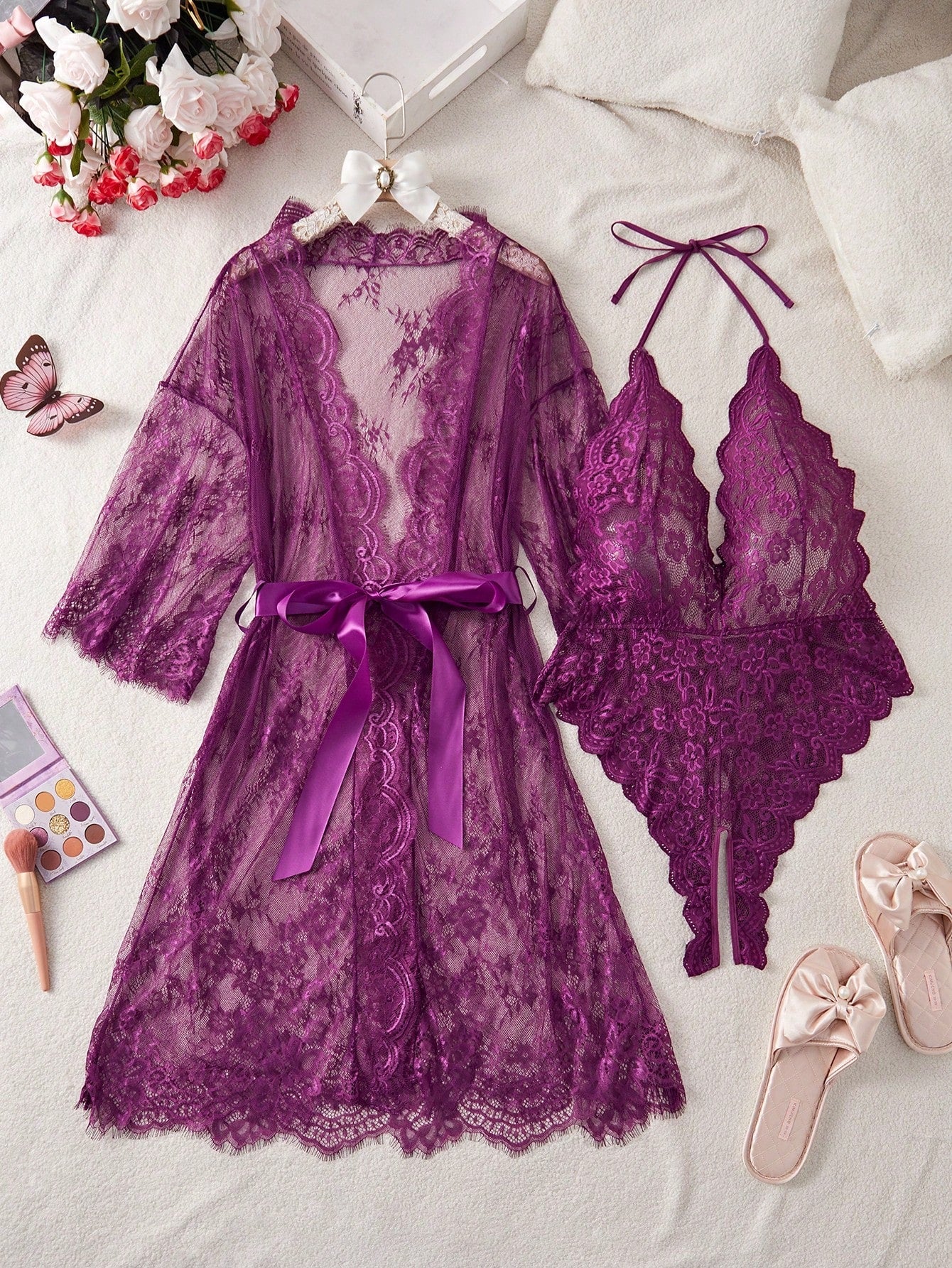 Plus Size Lace & Sexy Lingerie Bodysuit, Ideal Sleepwear Set - Negative Apparel