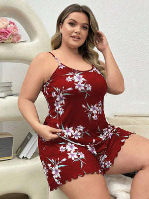 Plus Size Printed Spaghetti Strap Cami Pajama Set - Negative Apparel