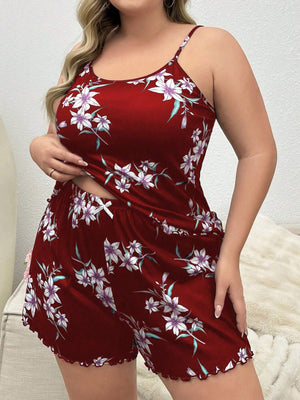 Plus Size Printed Spaghetti Strap Cami Pajama Set - Negative Apparel
