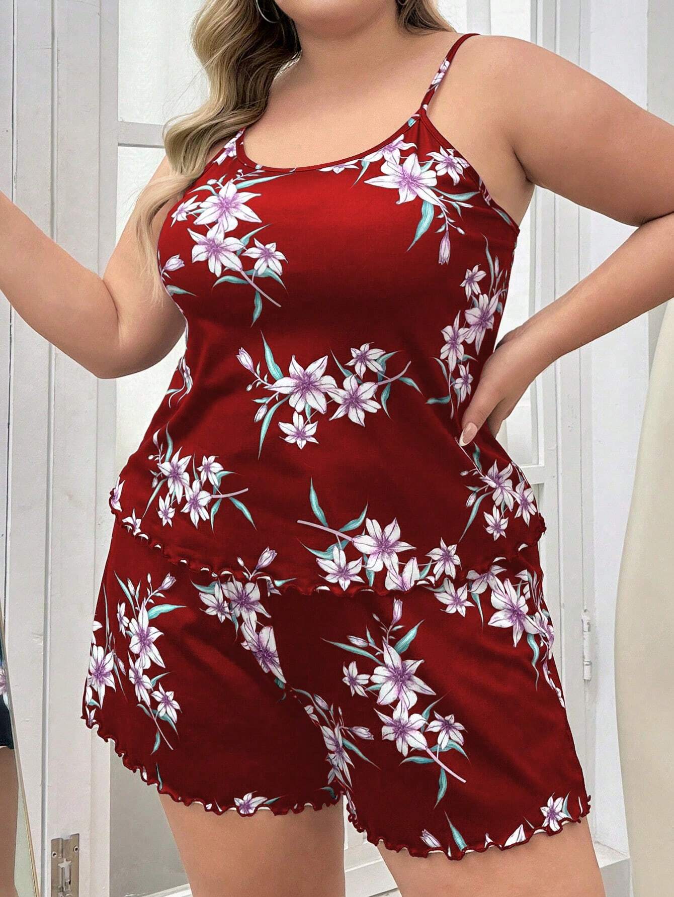 Plus Size Printed Spaghetti Strap Cami Pajama Set - Negative Apparel