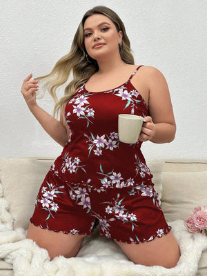 Plus Size Printed Spaghetti Strap Cami Pajama Set - Negative Apparel