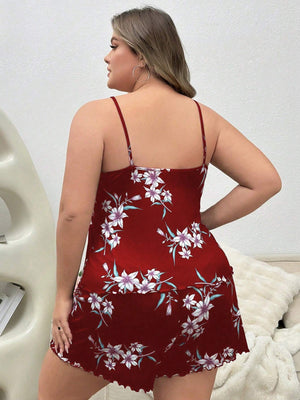 Plus Size Printed Spaghetti Strap Cami Pajama Set - Negative Apparel
