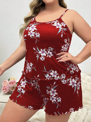 Plus Size Printed Spaghetti Strap Cami Pajama Set - Negative Apparel