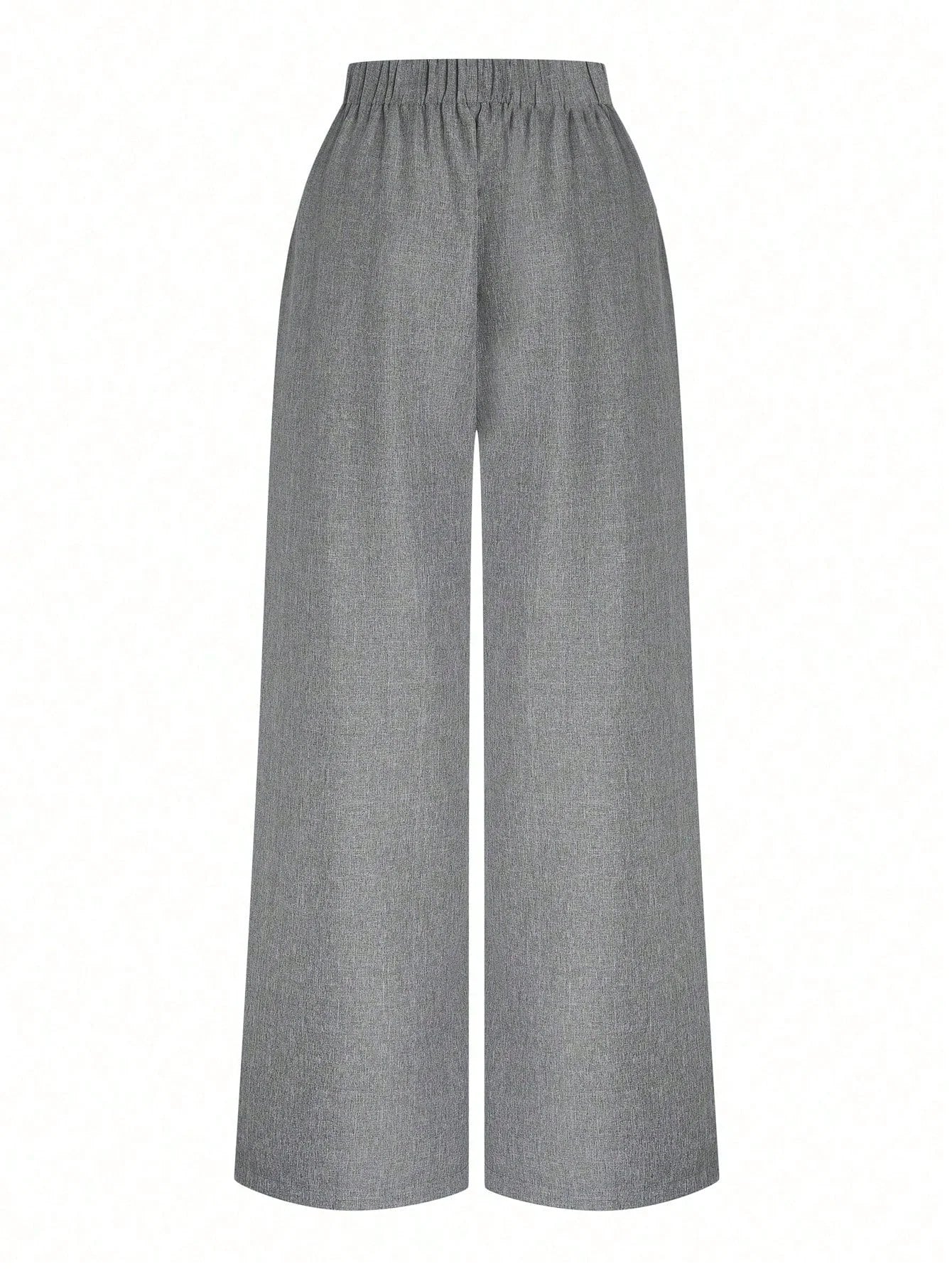 Plus Size Women Button Decorated Waist Crossed Front Seam Long Wide Leg Casual Pants - Negative Apparel