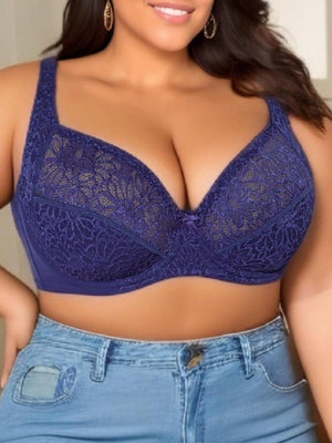 Plus Size Women's Black Sexy Lace Thin Underwire Bra, Full Coverage Lingerie, Halloween - Negative Apparel