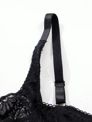 Plus Size Women's Black Sexy Lace Thin Underwire Bra, Full Coverage Lingerie, Halloween - Negative Apparel