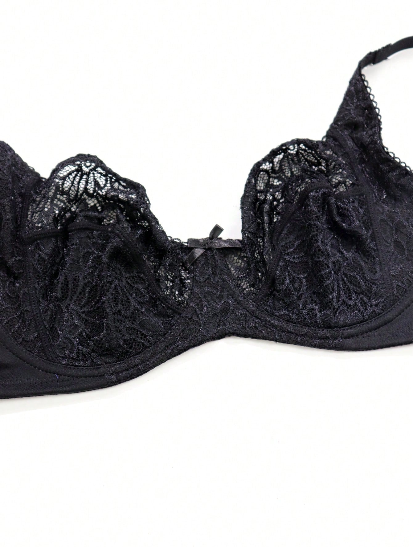 Plus Size Women's Black Sexy Lace Thin Underwire Bra, Full Coverage Lingerie, Halloween - Negative Apparel