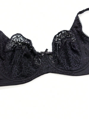 Plus Size Women's Black Sexy Lace Thin Underwire Bra, Full Coverage Lingerie, Halloween - Negative Apparel