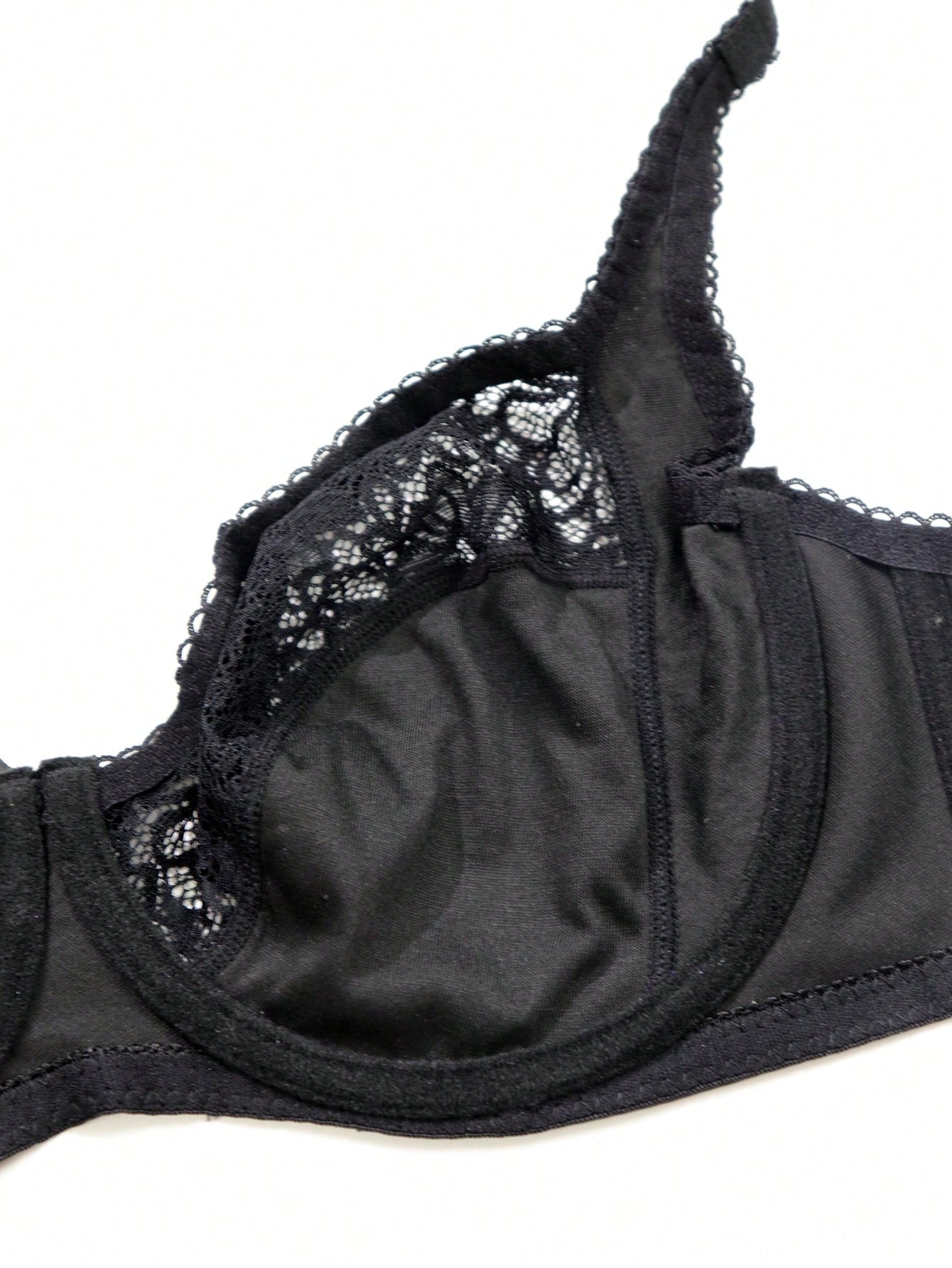 Plus Size Women's Black Sexy Lace Thin Underwire Bra, Full Coverage Lingerie, Halloween - Negative Apparel