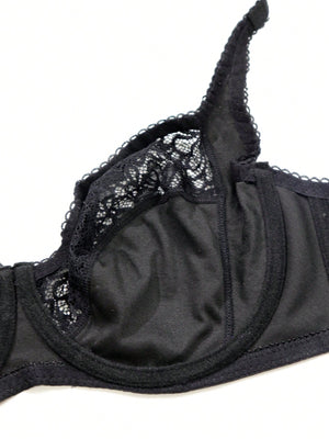 Plus Size Women's Black Sexy Lace Thin Underwire Bra, Full Coverage Lingerie, Halloween - Negative Apparel