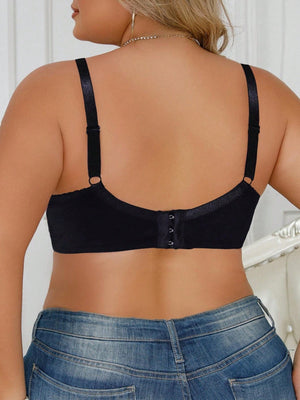 Plus Size Women's Black Sexy Lace Thin Underwire Bra, Full Coverage Lingerie, Halloween - Negative Apparel
