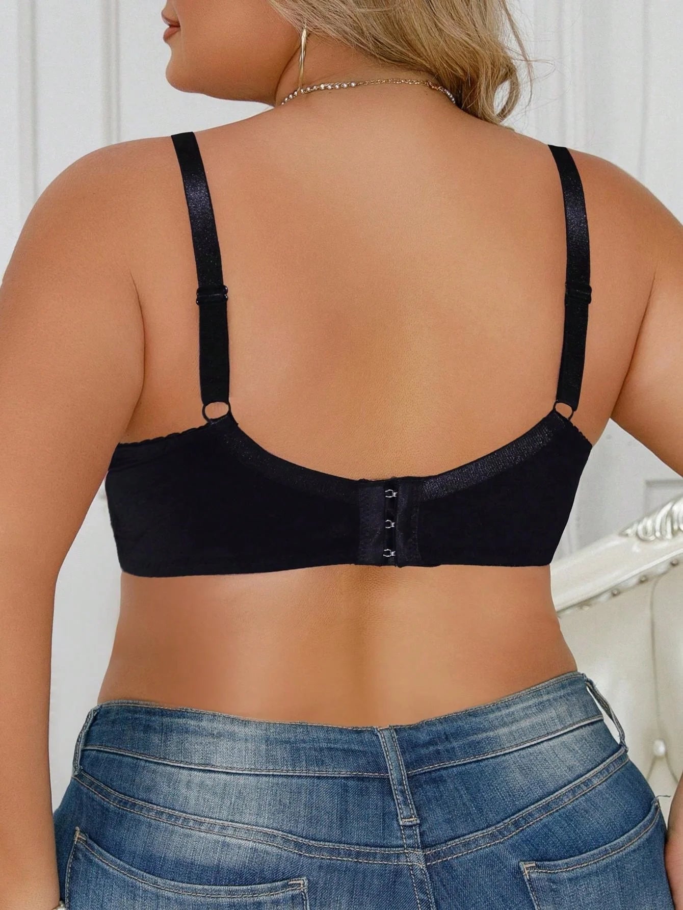Plus Size Women's Black Sexy Lace Thin Underwire Bra, Full Coverage Lingerie, Halloween - Negative Apparel