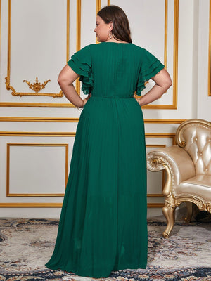 Plus size women's solid color chiffon pleated dress elegant long dress - Negative Apparel