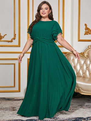 Plus size women's solid color chiffon pleated dress elegant long dress - Negative Apparel