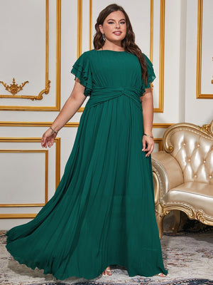 Plus size women's solid color chiffon pleated dress elegant long dress - Negative Apparel