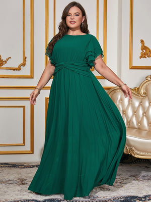 Plus size women's solid color chiffon pleated dress elegant long dress - Negative Apparel