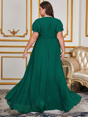 Plus size women's solid color chiffon pleated dress elegant long dress - Negative Apparel