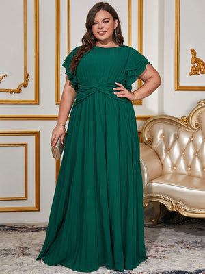 Plus size women's solid color chiffon pleated dress elegant long dress - Negative Apparel