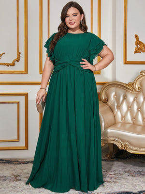 Plus size women's solid color chiffon pleated dress elegant long dress - Negative Apparel