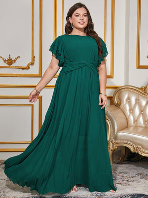 Plus size women's solid color chiffon pleated dress elegant long dress - Negative Apparel