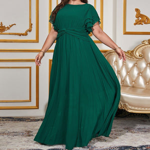 Plus size women's solid color chiffon pleated dress elegant long dress - Negative Apparel