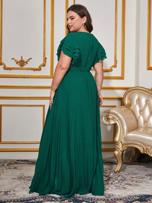 Plus size women's solid color chiffon pleated dress elegant long dress - Negative Apparel